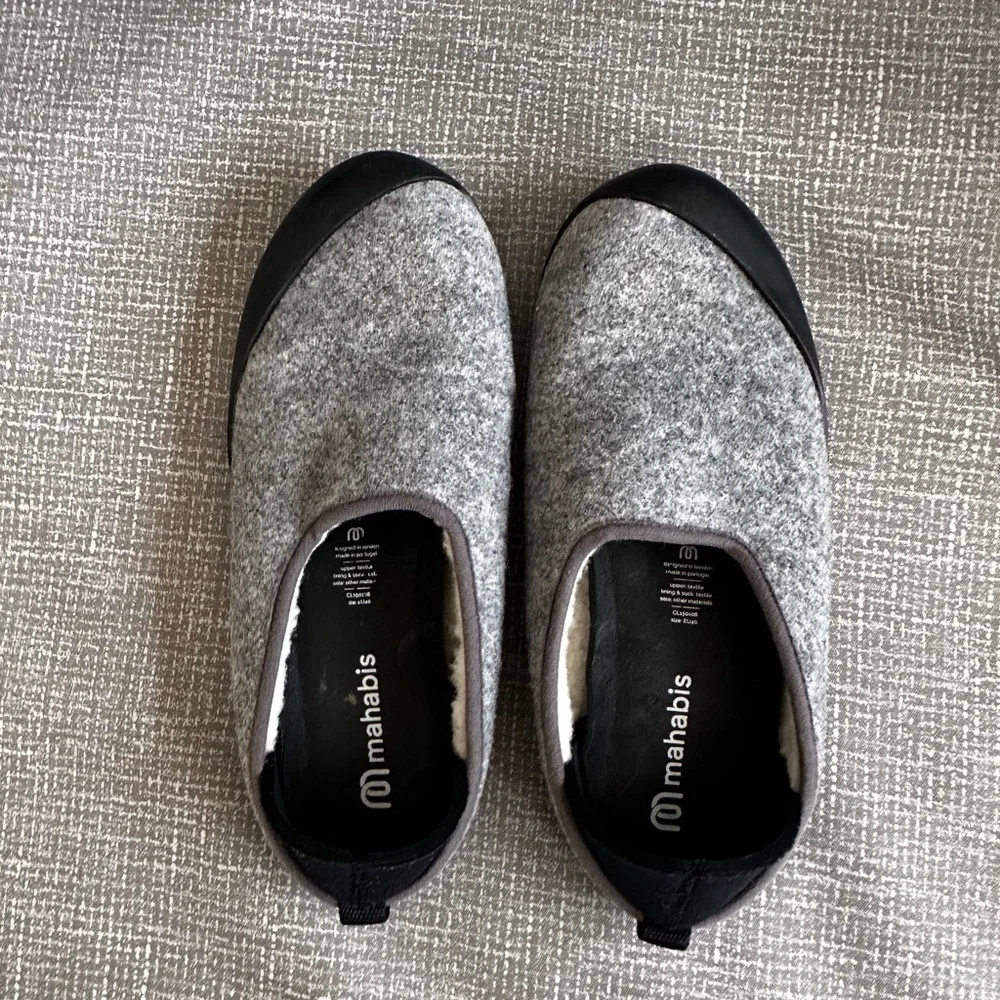 Mahabis Classic Larvik Felt Slippers EU 40 Gray Black Wool Indoor Outdoor Shoes